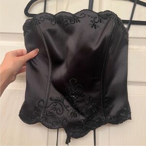 Black Beaded Satin Corset Top - Women